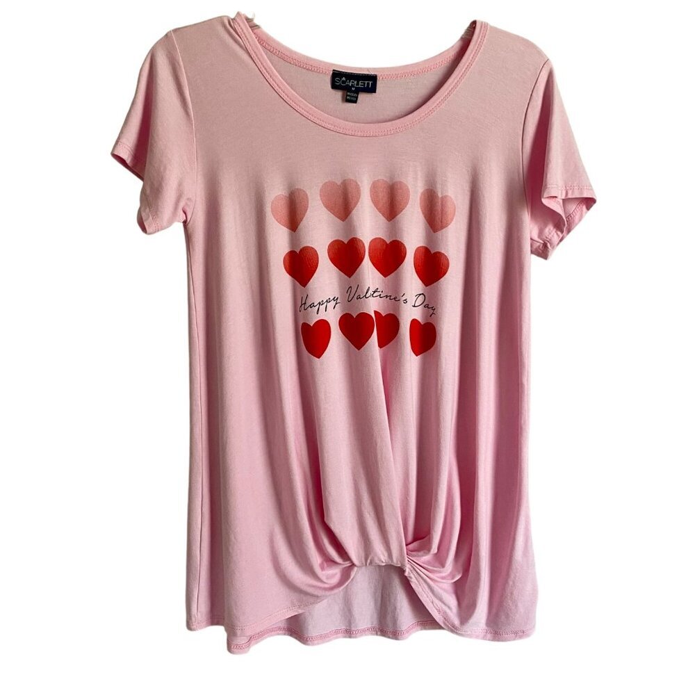 Scarlett Pink Valentines Day Top Heart Print Short Sleeve Women's Medium NEW